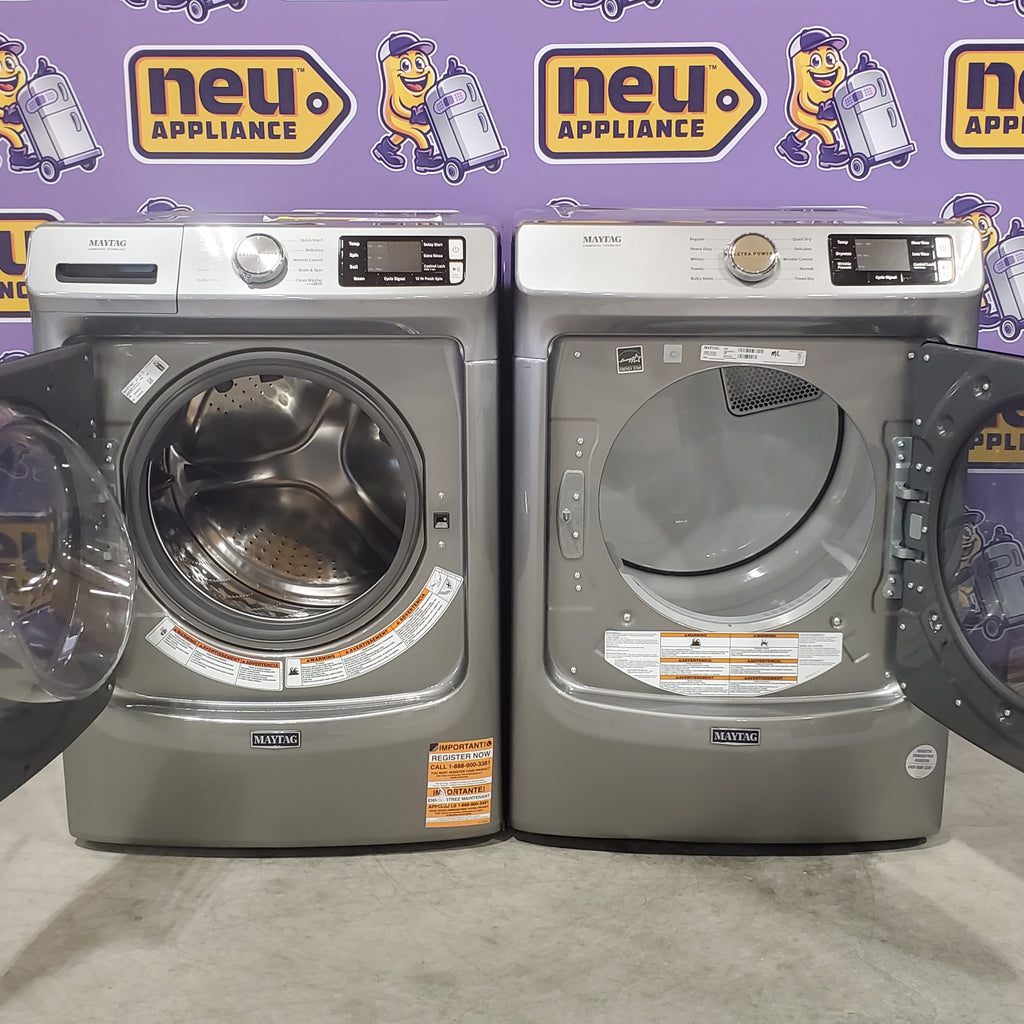 Maytag 4.5-cu ft High Efficiency Stackable Steam Cycle Front-Load Washer MHW5630HC - Scratch & Dent (Minor) and Maytag 7.3-cu ft Stackable Vented ENERGY STAR Electric Dryer 16059 - MED5630HC - Scratch & Dent (Minor)