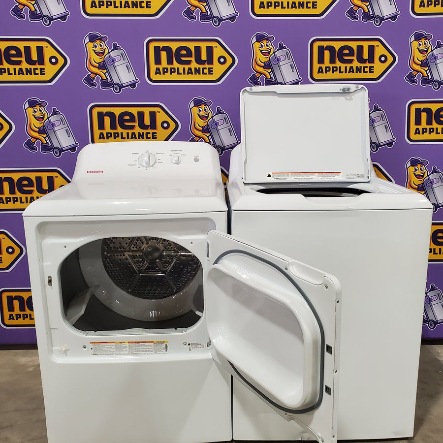Hotpoint® 4.0 cu. ft. Capacity Washer with Cold Plus and Water Level Control HTW265ASWWW - Scratch & Dent (Major) and Hotpoint 6.2 cu. ft. Capacity Electric Dryer with Up To 120 ft. Venting and Shallow Depth 16178 - HTX26EASWWW - Scratch & Dent (Minor)