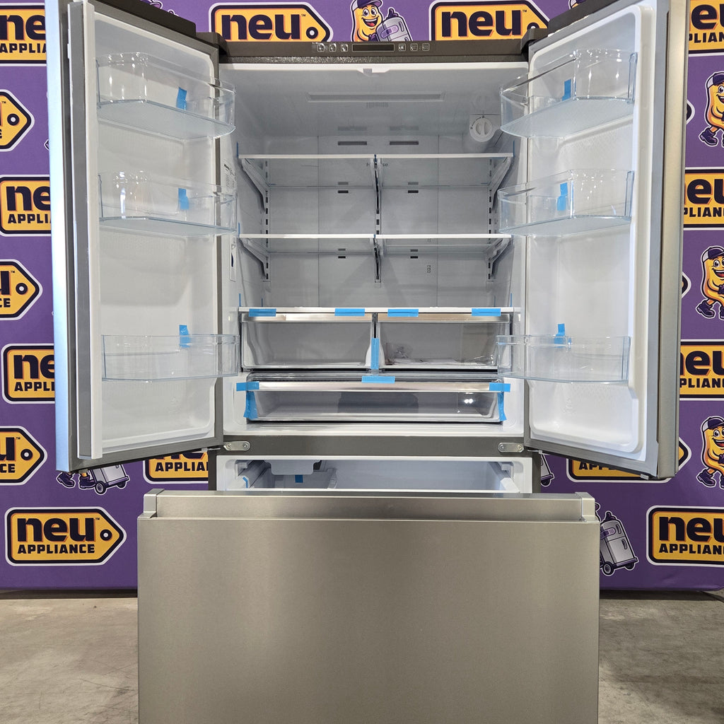 Pictures of Fingerprint Resistant Brushed Steel ENERGY STAR Hisense 26.6 cu. ft. 3 Door French Door Refrigerator with Icemaker and Internal Water Dispenser - Scratch & Dent - (Minor) - Neu Appliance Outlet - Discount Appliance Outlet in Austin, Tx