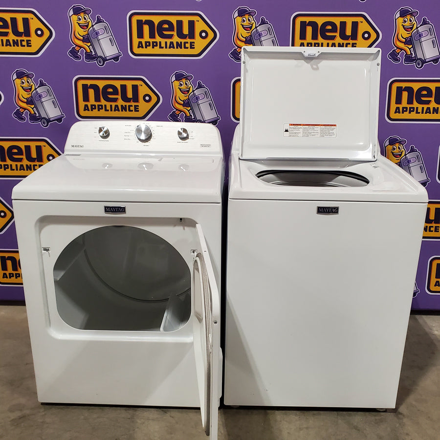 Maytag 4.2 Cu. Ft. Capacity Top Load Washer in White MTW4205SW - Open Box and MayTag 7.0 cu. ft. Top Load Electric Wrinkle Prevent Dryer 16185 - MED4500MW - Scratch & Dent (Minor)