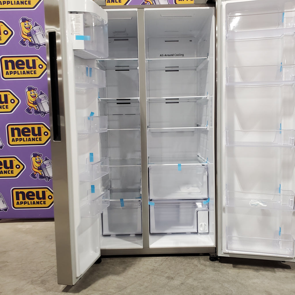 Pictures of Samsung 28-cu ft Side-by-Side Refrigerator Smart Compatible with Ice Maker with Ice Dispenser in Fingerprint Resistant Stainless Steel 4SD398 - RS28A500ASR - Scratch & Dent (Minor) - Neu Appliance Outlet - Discount Appliance Outlet in Austin, Tx