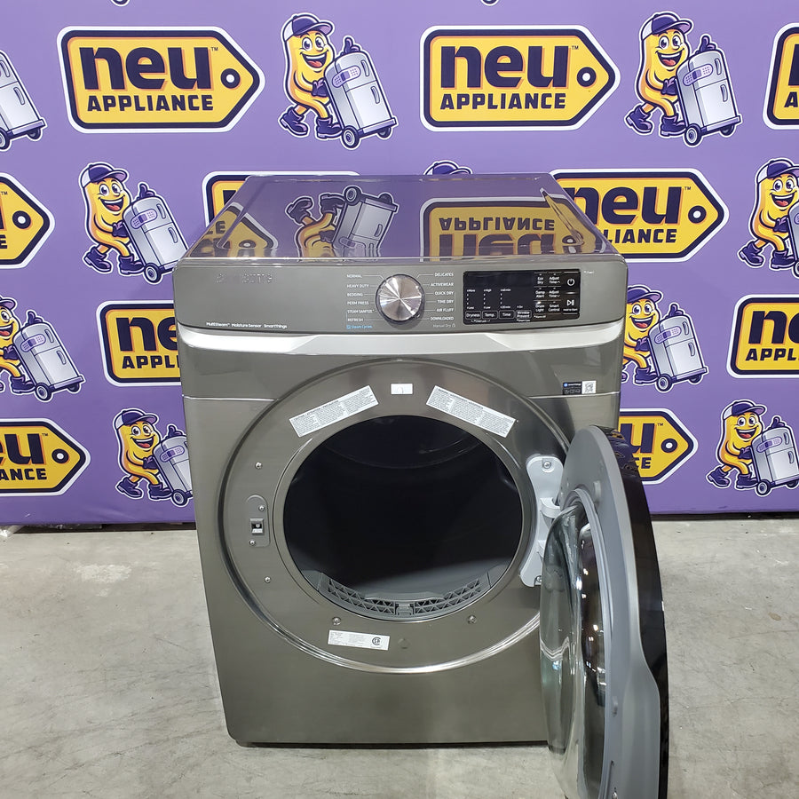 Samsung 4.5 cu. ft. Large Capacity Smart Front Load Washer with Super Speed Wash in Platinum WF45B6300AP - Scratch & Dent (Minor) and Samsung 7.5 cu. ft. Front Load Electric Dryer with Steam 16272 - DVE45B6300P - Scratch & Dent (Minor)