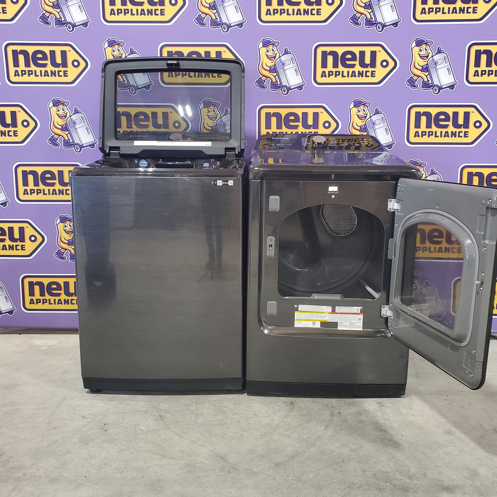 Samsung 5.1 cu. ft. Smart Top Load Washer with ActiveWave™ Agitator and Super Speed Wash WA51A5505AV - Certified Refurbished and Samsung 7.4 cu. ft. Smart Gas Dryer with Steam Sanitize+ 16072 - DVG52A5500V - Certified Refurbished