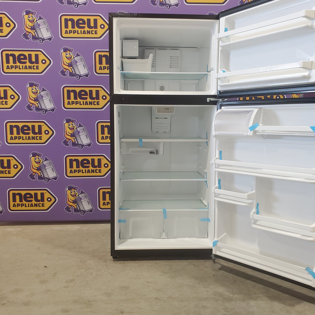 Pictures of Whirlpool 18.2-cu ft Top-Freezer Refrigerator with Ice Maker (Black)-WRT318FMDB-Scratch and Dent(Moderate) - Neu Appliance Outlet - Discount Appliance Outlet in Austin, Tx