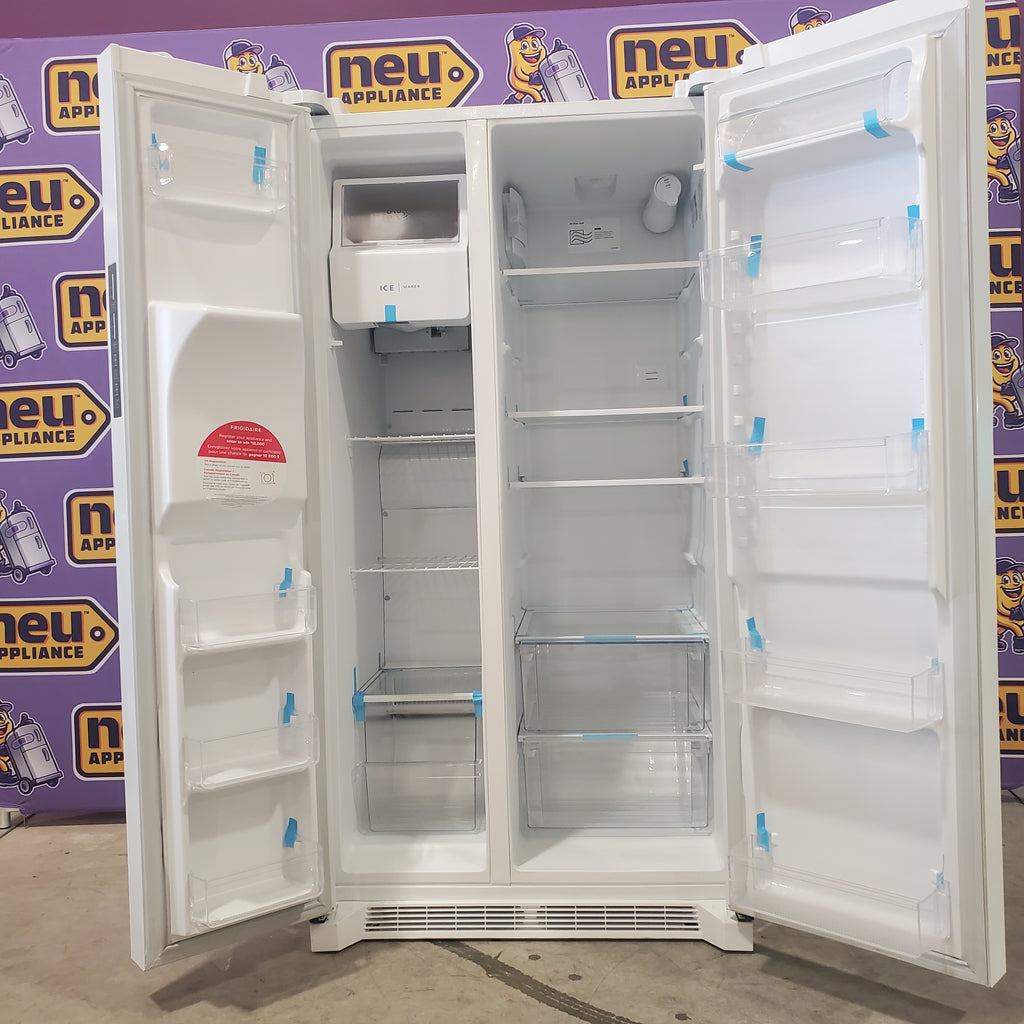 Pictures of 36 1/8" Wide White Frigidaire 25.6 cu. ft. Side by Side Refrigerator with Exterior Ice and Water Dispenser - Scratch and Dent - Minor - Neu Appliance Outlet - Discount Appliance Outlet in Austin, Tx