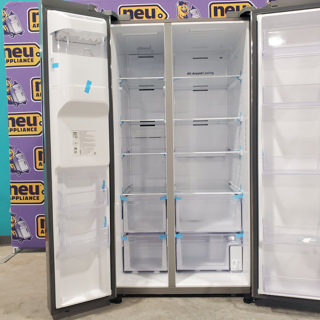 Pictures of Samsung Stainless Steel Large Capacity Side-by-Side 27.4 Cu. Ft. Refrigerator with Ice and Water Dispenser and LED Lighting RS27T5200SR - Open Box - Neu Appliance Outlet - Discount Appliance Outlet in Austin, Tx