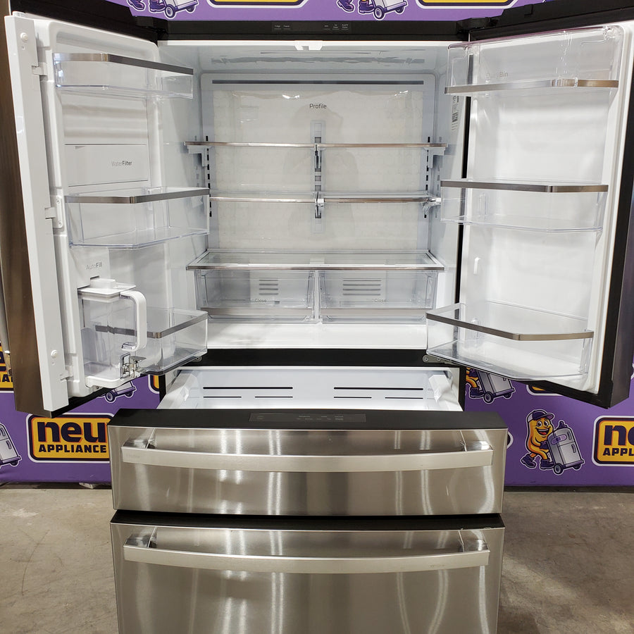 GE 23.2 cu. ft. Counter-Depth Fingerprint Resistant 4-Door French-Door Refrigerator w/ Dual-Dispense AutoFill Pitcher 31133SD135 - PJE23BYWFS - Scratch & Dent (MInor)
