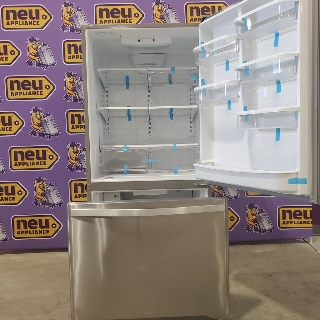 Pictures of Whirlpool 22.07-cu ft Bottom-Freezer Refrigerator with Ice Maker (Stainless Steel) ENERGY STAR-WRB322DMBM-Scratch and Dent(Moderate) - Neu Appliance Outlet - Discount Appliance Outlet in Austin, Tx