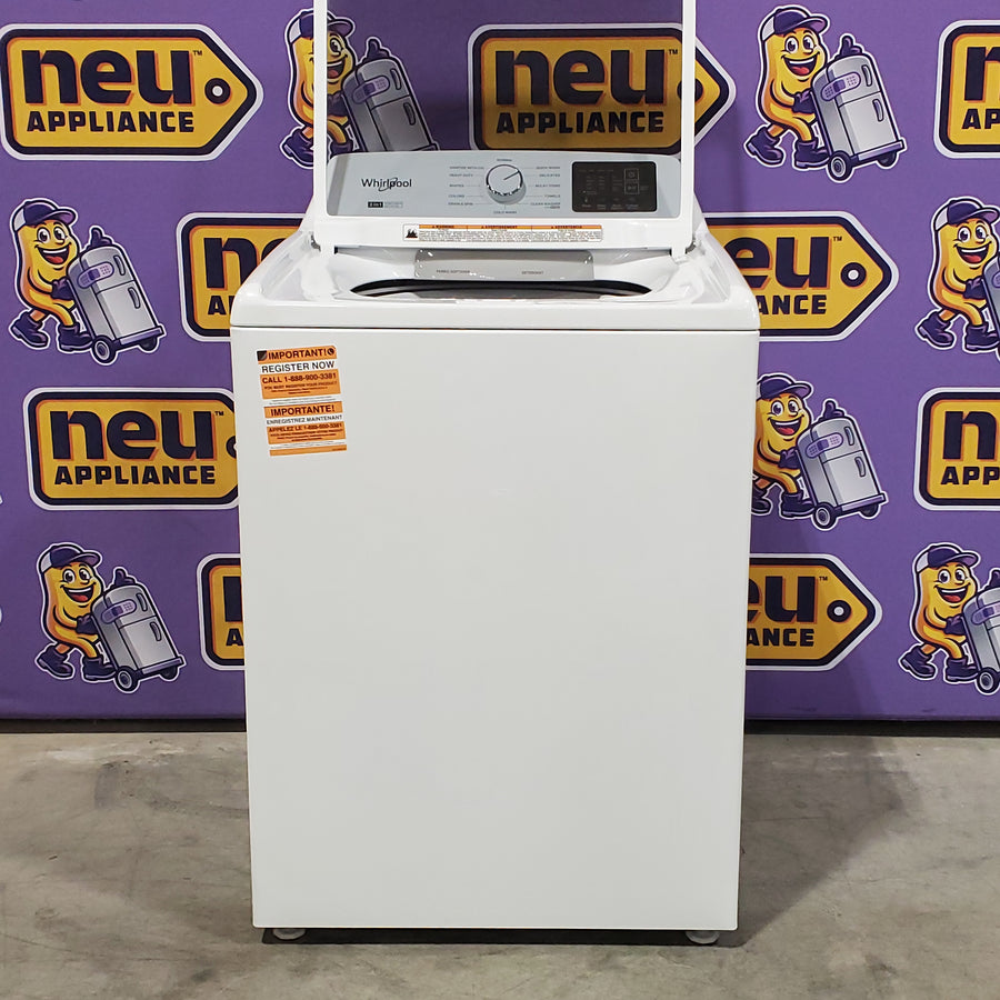 Whirlpool 4.2-4.3 Cu. Ft. Top Load Washer with 2-in-1 Removable Agitator and Soft Close Glass Lid WTW4307SW - Open Box and Whirlpool 7.0 cu. ft. Electric Dryer with Adaptive Dry and Wrinkle Shield™ Option 16121 - WED4307SW - Scratch & Dent (Minor)