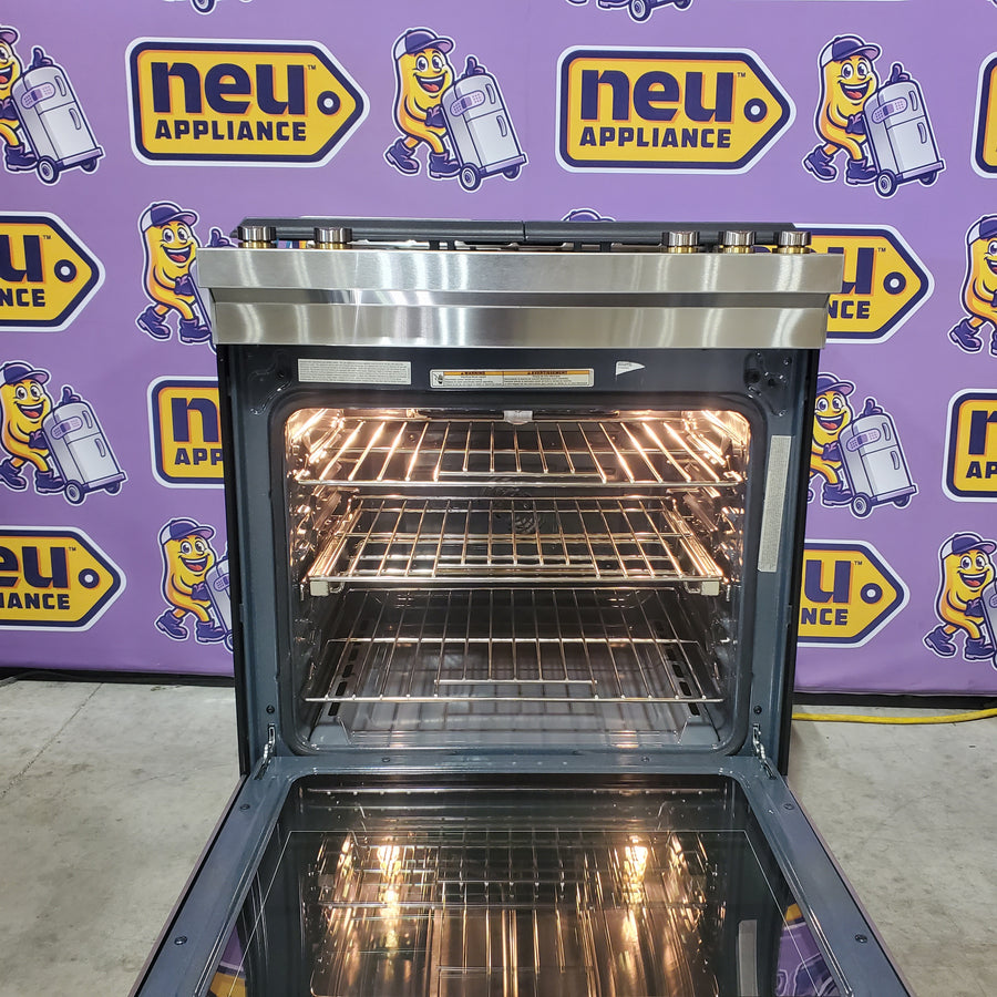 JennAir 30 in. Wide 5 Burner 7.1 Cu. Ft. Slide-In Dual Fuel Convection Range with Self-Cleaning and Air Fry in Stainless Steel JDS1450ML - Open Box