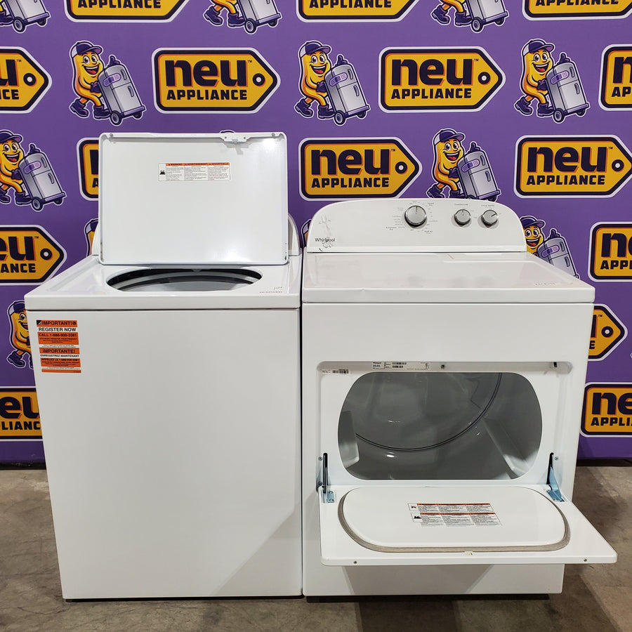 Whirlpool 3.5 cu. ft. High Efficiency Top Load Washing Machine with Deep Water Wash WTW4816FW - Scratch & Dent (Minor) and Whirlpool White Electric 7.0 Cu. Ft. Dryer with Auto Dry 16217 - WED4950HW - Scratch & Dent (Moderate)