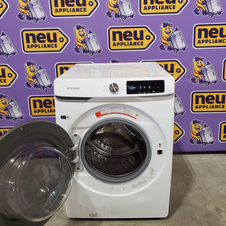 Samsung 4.5 Cu. Ft. High-Efficiency Smart Front Load Washer with AI Smart Dial WF45A6400AW - Scratch & Dent (Moderate) and Samsung 7.5 cu. ft. Vented Smart Stackable Electric Dryer with Super Speed Dry 16252 - DVE45A6400W - Scratch & Dent (Moderate)