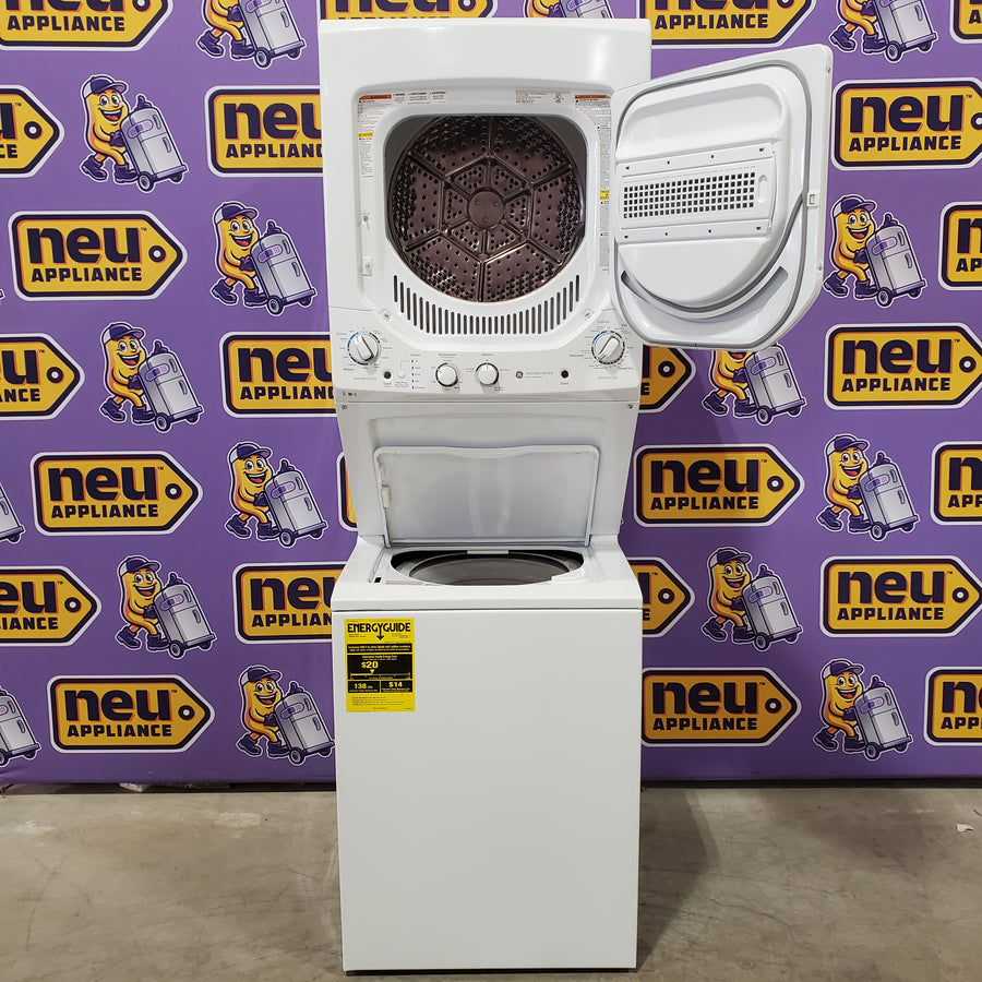 GE 24 in. Spacemaker 2.3 cu. ft. Washer and 4.4 cu. ft. Gas Laundry Center with Stainless Steel Wash Basket GUD24GSSMWW - Scratch & Dent (Minor)
