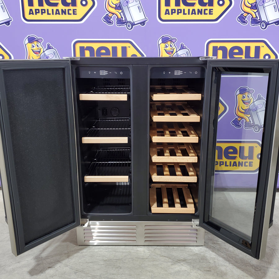 Nipus 24 in. Built-in Dual Zone 18 Bottle and 80 Can Wine and Beverage Cooler with Four Door Handles Wine Fridge in Silver 251312SD1029 - NPDUAL01 - Open Box