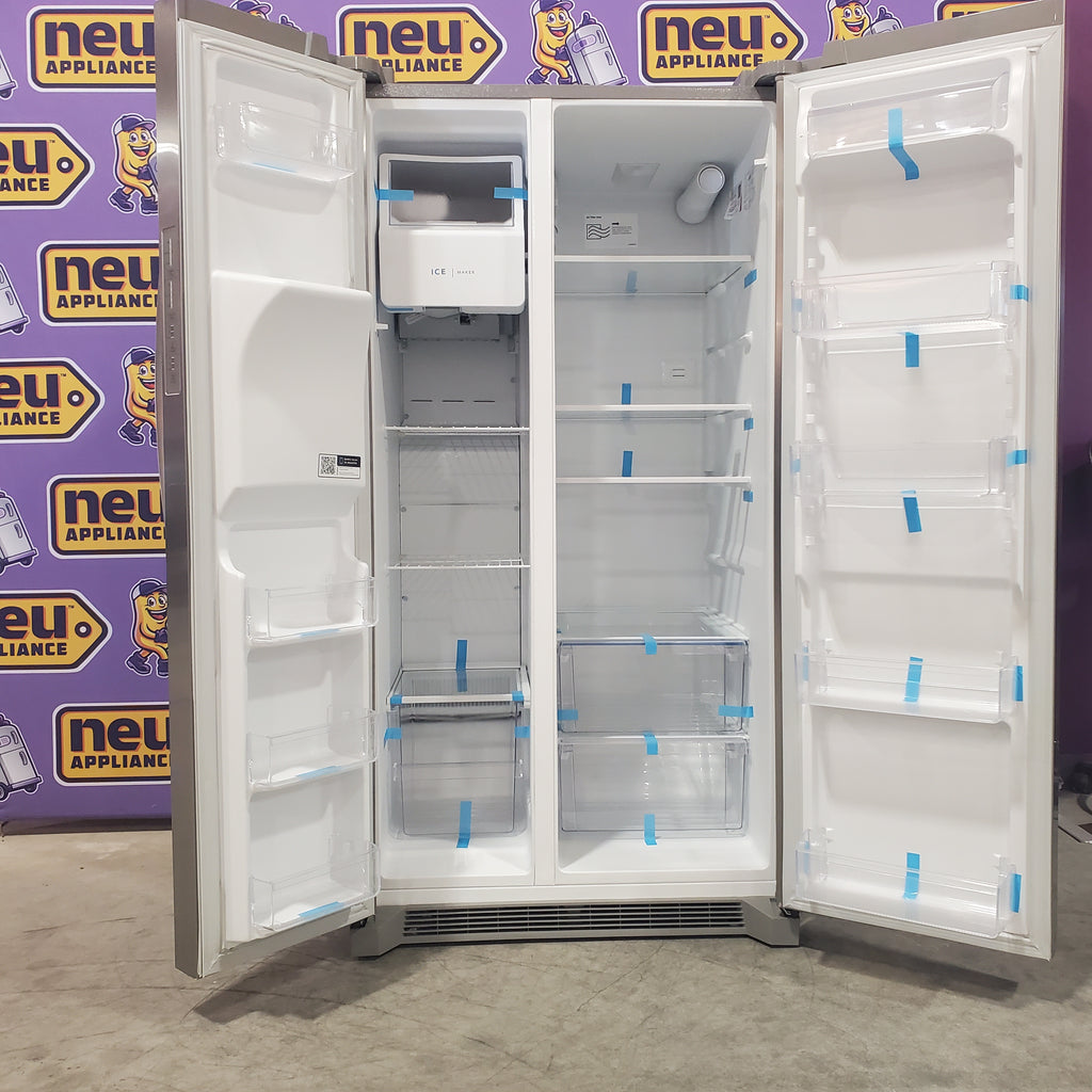 Pictures of Frigidaire 25.6-cu ft ENERGY STAR Side-by-Side Refrigerator with Ice Maker in Fingerprint Resistant Stainless Steel - 3SD675 - FRSS26L3AF - Scratch and Dent (Minor) - Neu Appliance Outlet - Discount Appliance Outlet in Austin, Tx
