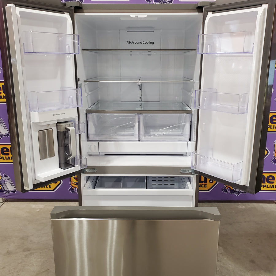 Samsung 25 cu. ft. 33" Wide Standard Depth 3-Door French Door Smart Refrigerator in Stainless Steel with Beverage Center and Dual Ice Maker 30132SD55 - RF25C5551SR - Scratch & Dent (Major)