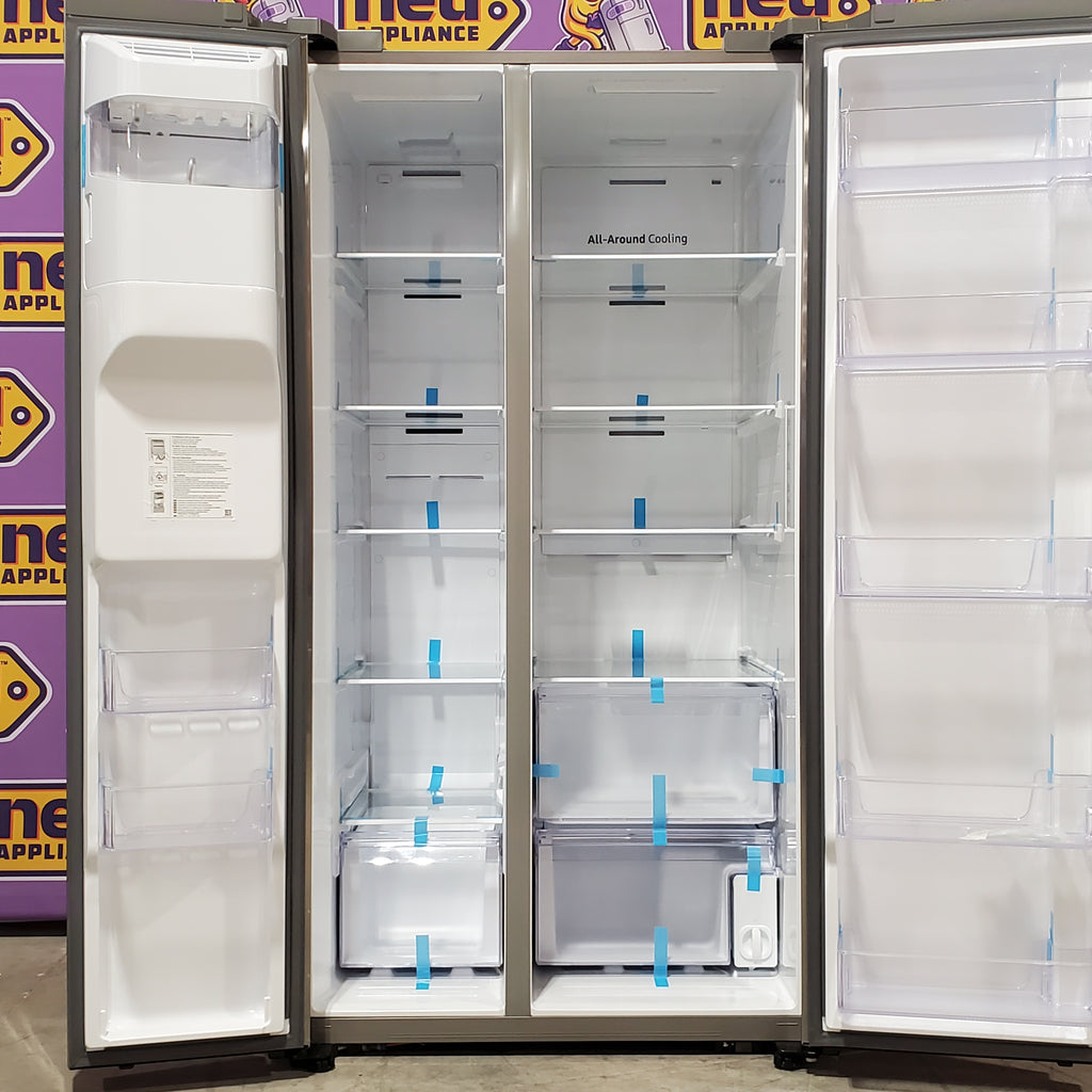 Pictures of Samsung 27.4-cu ft Side-by-Side Refrigerator with Ice Maker in Fingerprint Resistant Stainless Steel 4SD415 - RS27T5200SR - Scratch & Dent (Minor) - Neu Appliance Outlet - Discount Appliance Outlet in Austin, Tx