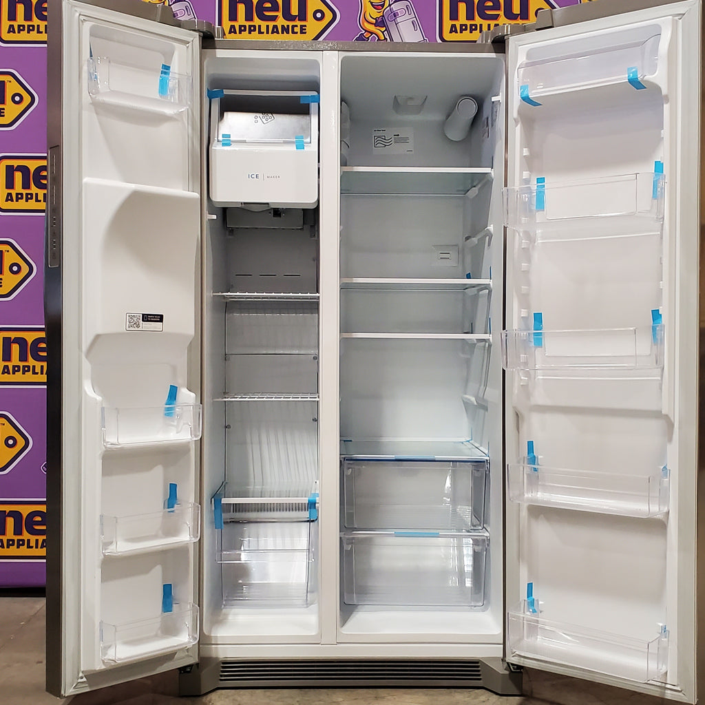Pictures of Frigidaire 25.6-cu ft ENERGY STAR Side-by-Side Refrigerator with Ice Maker in Fingerprint Resistant Stainless Steel 3SD673 - FRSS26L3AF - Scratch and Dent (Minor) - Neu Appliance Outlet - Discount Appliance Outlet in Austin, Tx