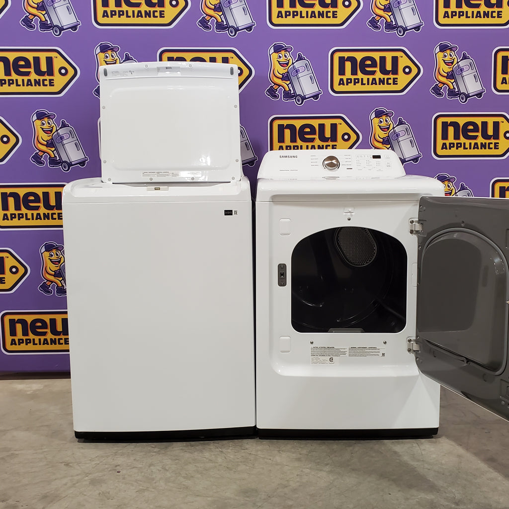 Pictures of Samsung 4.0 cu. ft. Top Load Washer with ActiveWave™ Agitator and Soft-Close Lid in White WA40A3005AW - Scratch & Dent (Minor) and Samsung 7.2 cu. ft. Electric Dryer with Sensor Dry in White 16029 - DVE45T3200W - Open Box - Neu Appliance Outlet - Discount Appliance Outlet in Austin, Tx