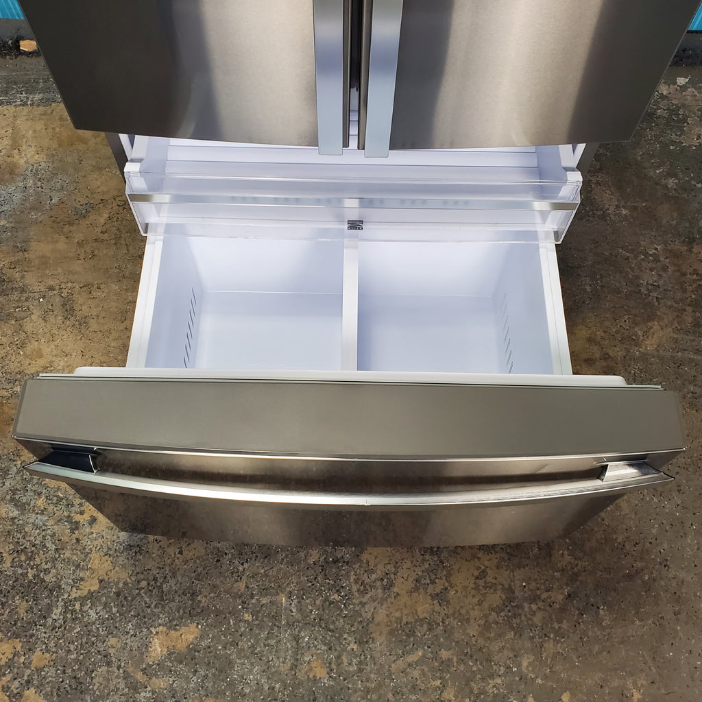 Pictures of Stainless Steel ENERGY STAR Kenmore Elite 30.6 cu. ft. 3 Door French Door Refrigerator with Exterior Ice and Water - Scratch & Dent - Moderate - Neu Appliance Outlet - Discount Appliance Outlet in Austin, Tx
