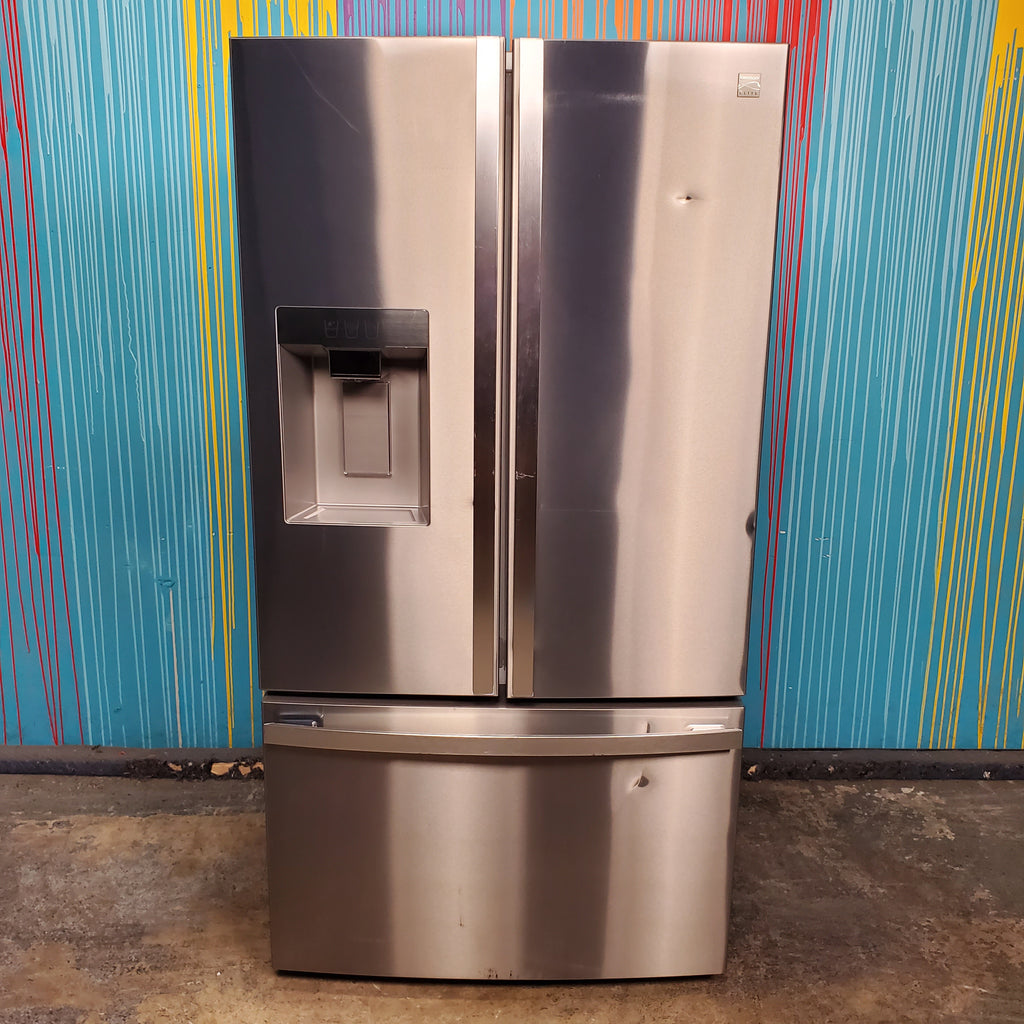 Pictures of Stainless Steel ENERGY STAR Kenmore Elite 30.6 cu. ft. 3 Door French Door Refrigerator with Exterior Ice and Water - Scratch & Dent - Moderate - Neu Appliance Outlet - Discount Appliance Outlet in Austin, Tx