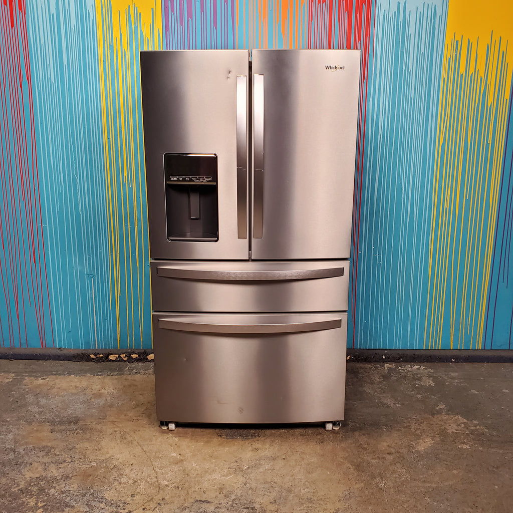 Pictures of Stainless Steel ENERGY STAR Whirlpool 26.2 cu. ft. 4 Door Refrigerator French Door with In Door Ice and Water Dispenser - Scratch & Dent - Minor - Neu Appliance Outlet - Discount Appliance Outlet in Austin, Tx