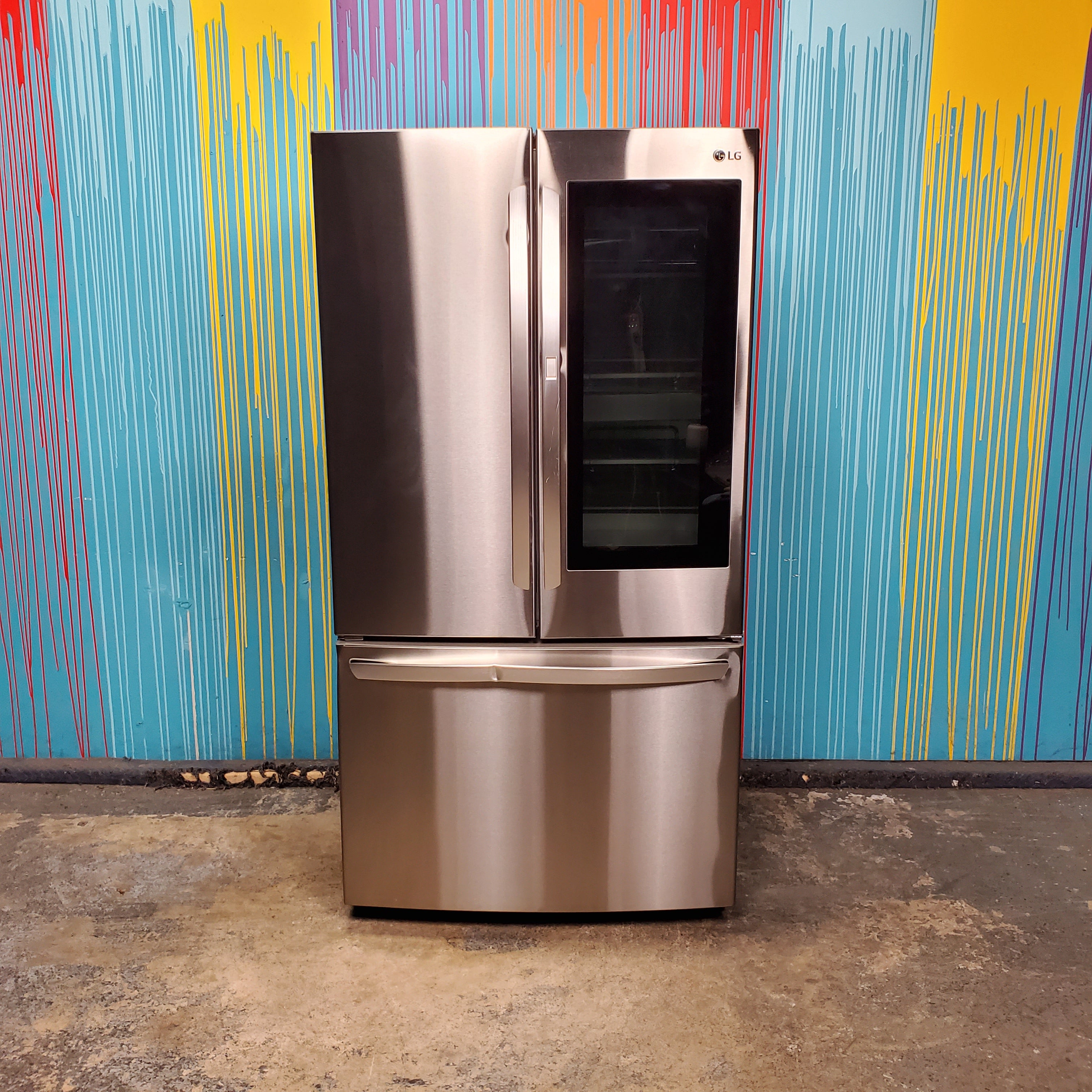 Pictures of PrintProof Stainless Steel LG 27 cu. ft. 3 Door French Door Refrigerator with InstaView Door-in-Door with Ice Maker- Scratch & Dent - Moderate - Neu Appliance Outlet - Discount Appliance Outlet in Austin, Tx
