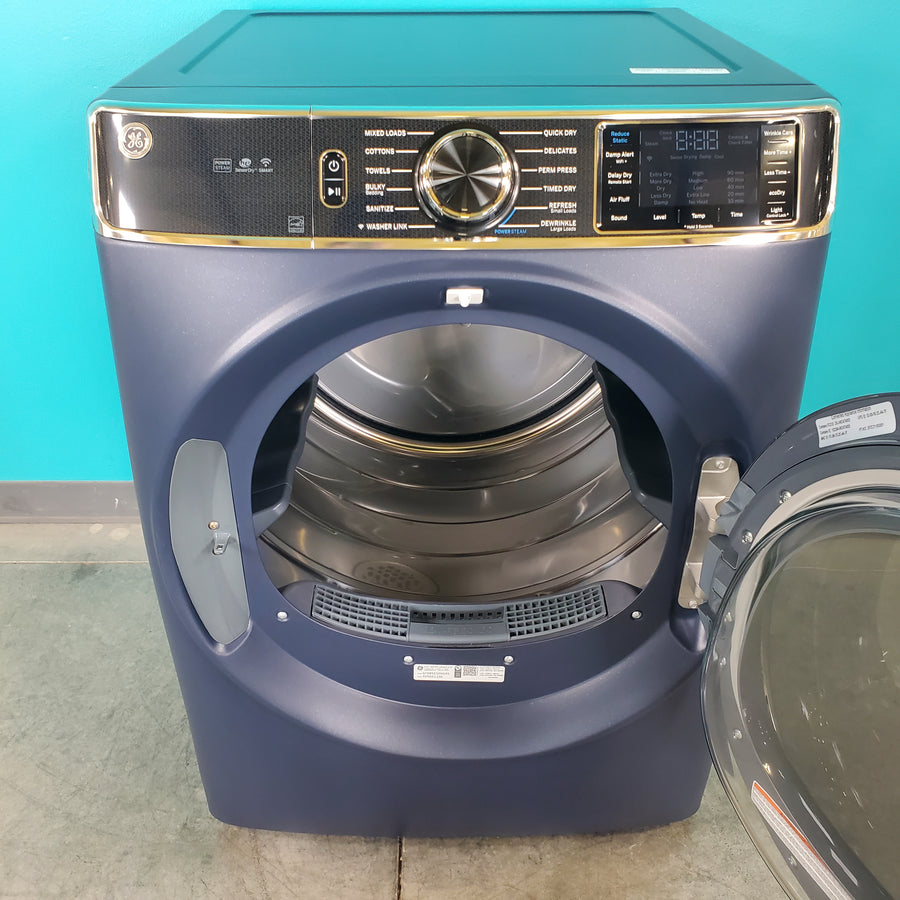 Sapphire Blue ENERGY STAR GE 7.8 cu. ft. Smart Front Load Electric Dryer with PowerSteam - Scratch & Dent - Minor