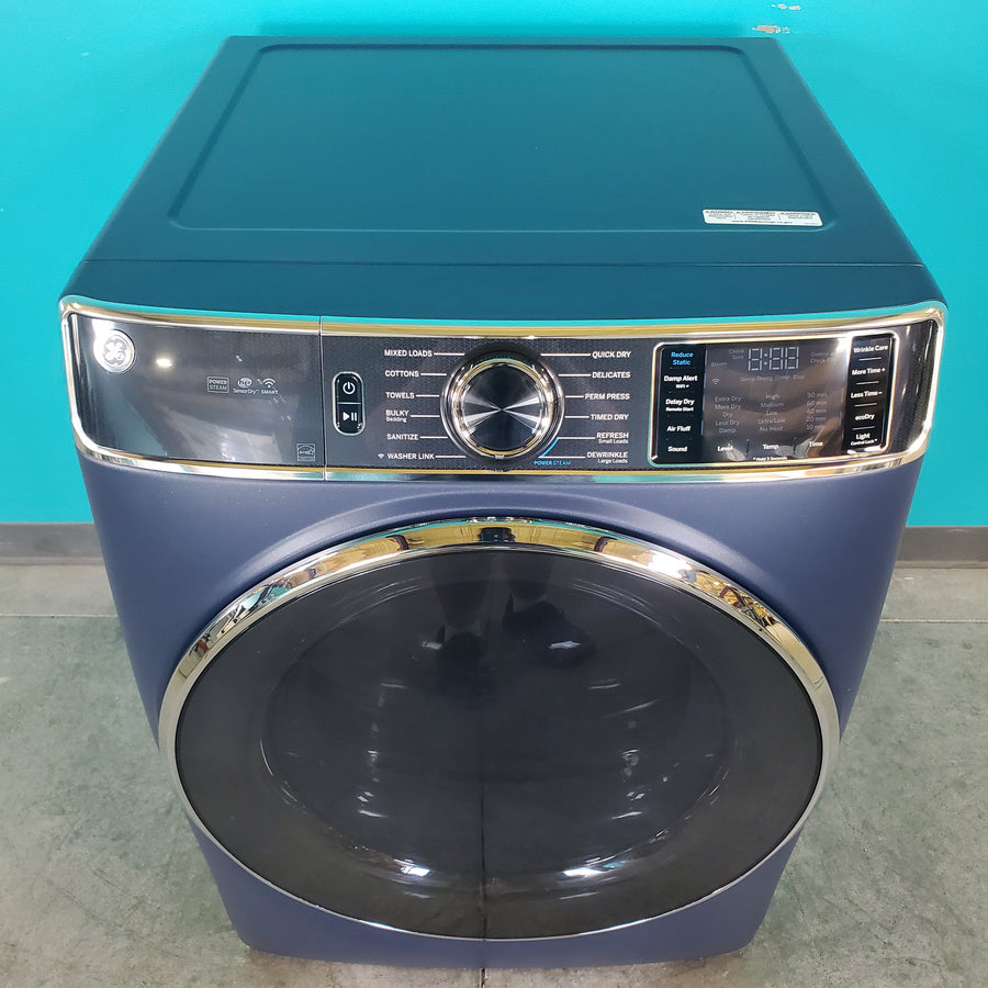 Sapphire Blue ENERGY STAR GE 7.8 cu. ft. Smart Front Load Electric Dryer with PowerSteam - Scratch & Dent - Minor