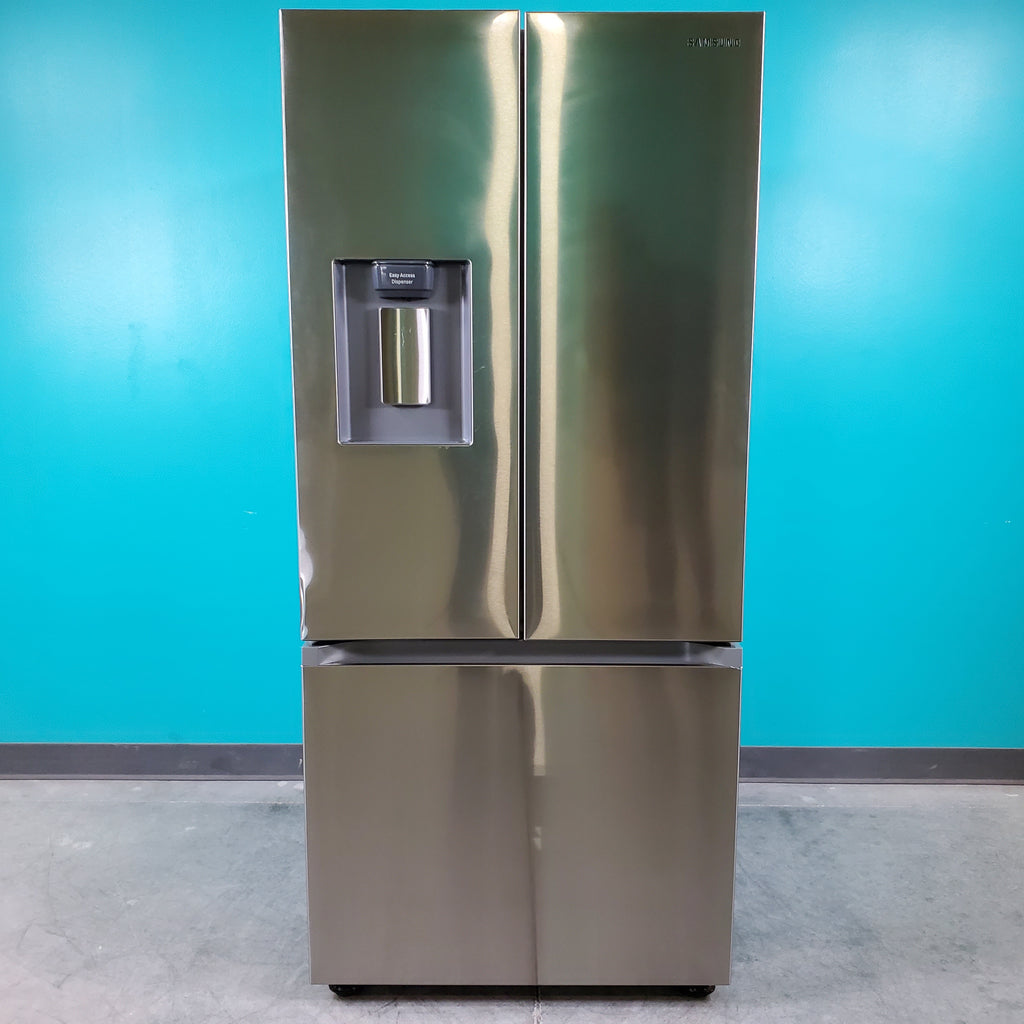 Pictures of 30 in. Stainless Steel ENERGY STAR Samsung 22 cu. ft. 3 Door French Door Refrigerator with Exterior Water and Ice - Scratch & Dent - Minor - Neu Appliance Outlet - Discount Appliance Outlet in Austin, Tx