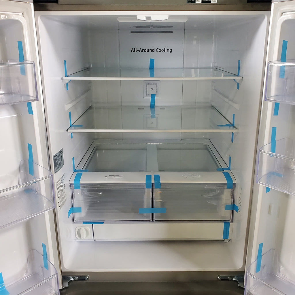 Pictures of 30 in. Stainless Steel ENERGY STAR Samsung 22 cu. ft. 3 Door French Door Refrigerator with Exterior Water and Ice - Scratch & Dent - Minor - Neu Appliance Outlet - Discount Appliance Outlet in Austin, Tx