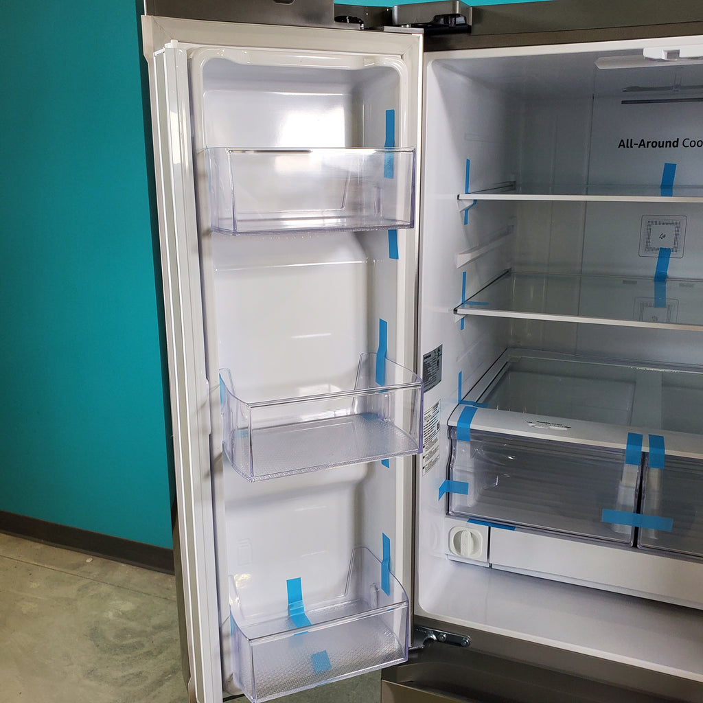 Pictures of 30 in. Stainless Steel ENERGY STAR Samsung 22 cu. ft. 3 Door French Door Refrigerator with Exterior Water and Ice - Scratch & Dent - Minor - Neu Appliance Outlet - Discount Appliance Outlet in Austin, Tx