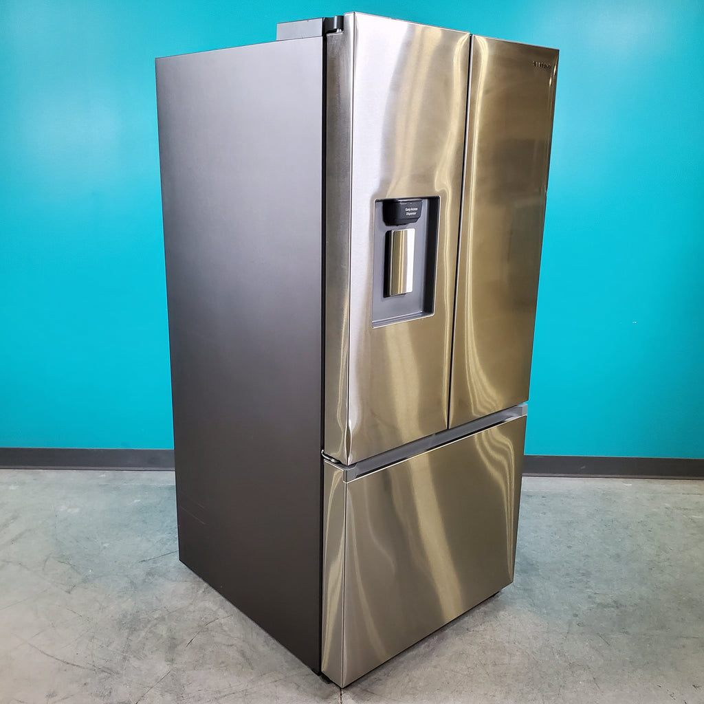 Pictures of 30 in. Stainless Steel ENERGY STAR Samsung 22 cu. ft. 3 Door French Door Refrigerator with Exterior Water and Ice - Scratch & Dent - Minor - Neu Appliance Outlet - Discount Appliance Outlet in Austin, Tx