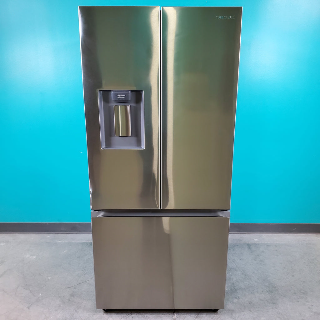 Pictures of 30 in. Stainless Steel ENERGY STAR Samsung 22 cu. ft. 3 Door French Door Refrigerator with Exterior Water and Ice - Scratch & Dent - Minor - Neu Appliance Outlet - Discount Appliance Outlet in Austin, Tx