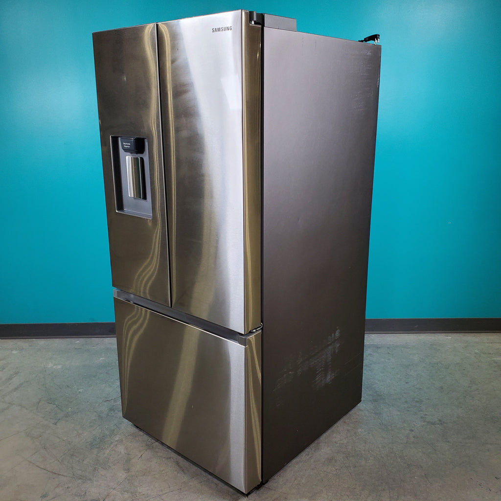 Pictures of 30 in. Stainless Steel ENERGY STAR Samsung 22 cu. ft. 3 Door French Door Refrigerator with Exterior Water and Ice - Scratch & Dent - Minor - Neu Appliance Outlet - Discount Appliance Outlet in Austin, Tx