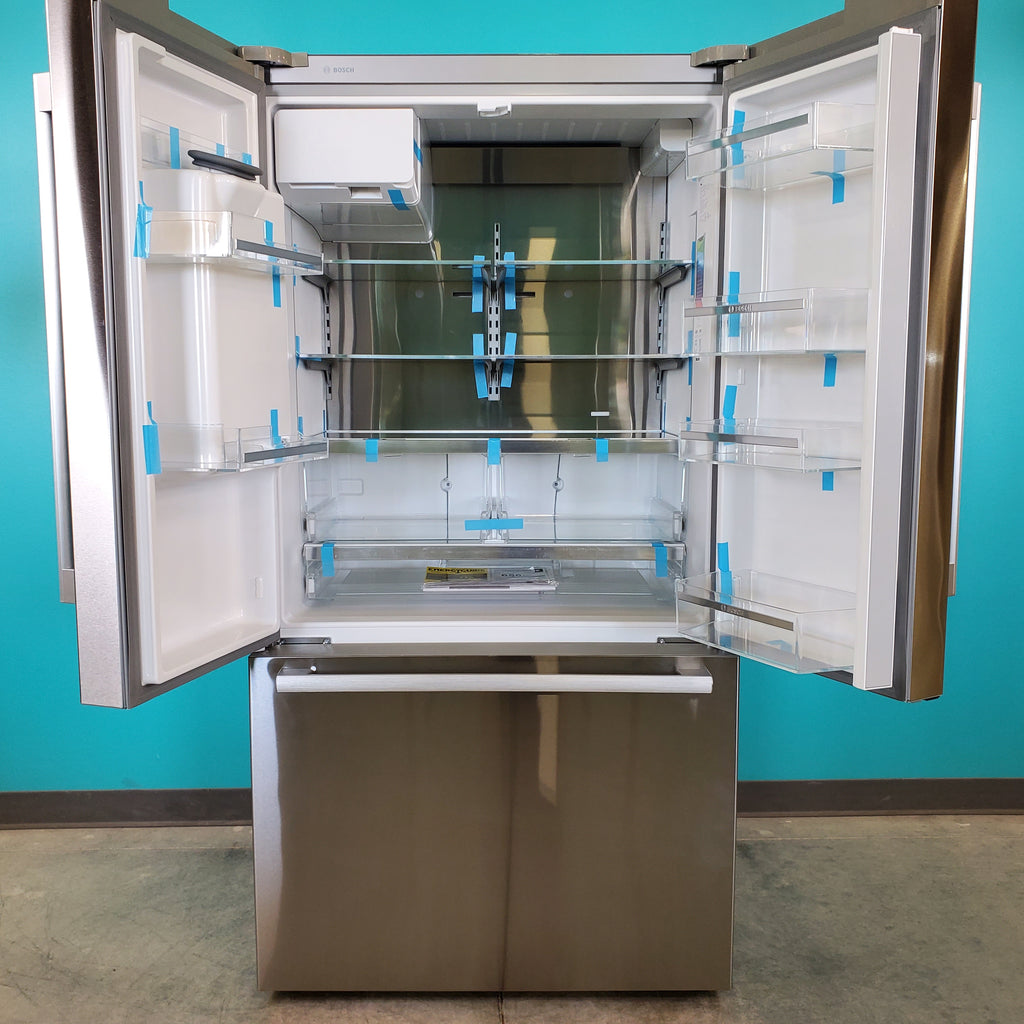 Pictures of Stainless Steel Counter Depth Bosch 500 Series 21.6 cu. ft. 3 Door French Door Refrigerator with Exterior Water and Ice - Scratch & Dent - Minor - Neu Appliance Outlet - Discount Appliance Outlet in Austin, Tx