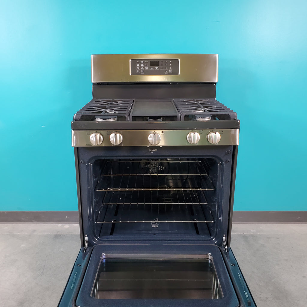 Pictures of Fingerprint Resistant Stainless Steel GE Profile 5.6 cu. ft. 5 Burner Freestanding Gas Range with No Preheat Air Fry - Scratch & Dent - Moderate - Neu Appliance Outlet - Discount Appliance Outlet in Austin, Tx