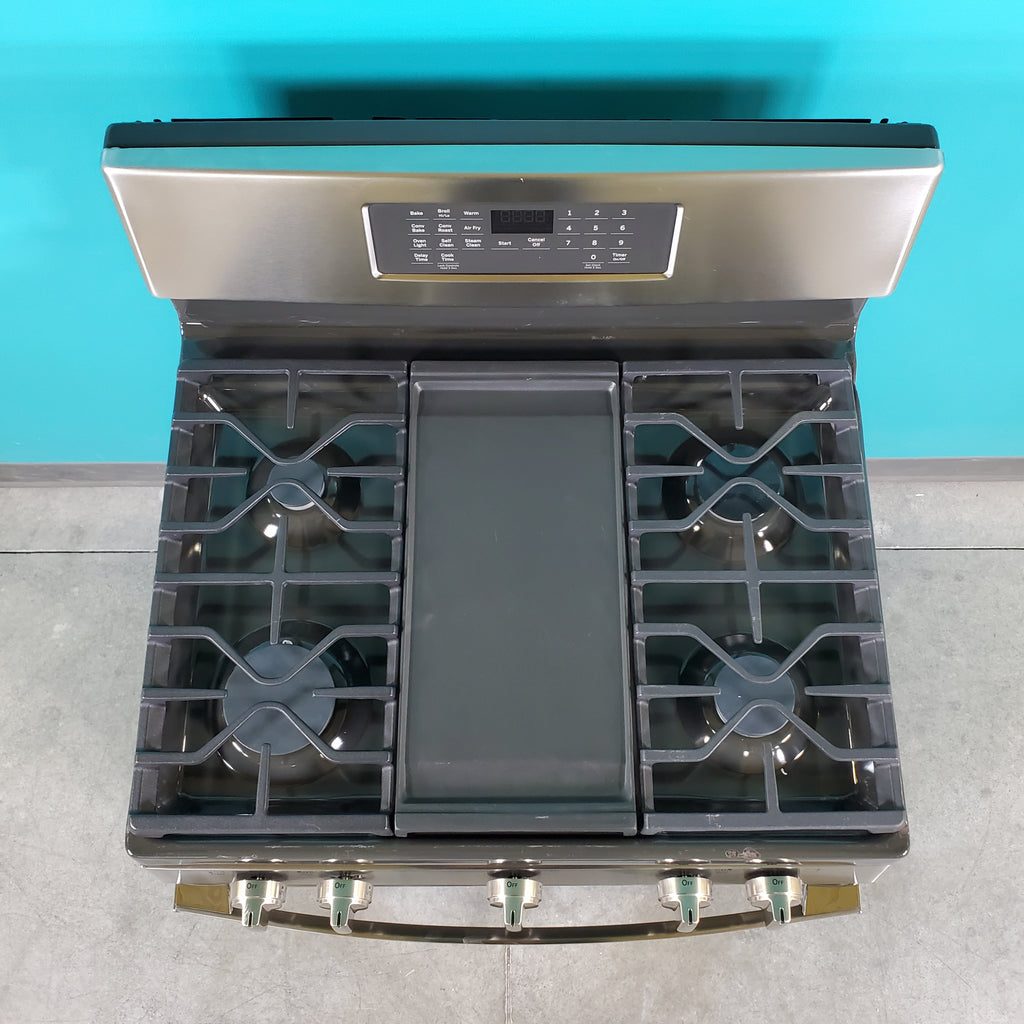 Pictures of Fingerprint Resistant Stainless Steel GE Profile 5.6 cu. ft. 5 Burner Freestanding Gas Range with No Preheat Air Fry - Scratch & Dent - Moderate - Neu Appliance Outlet - Discount Appliance Outlet in Austin, Tx