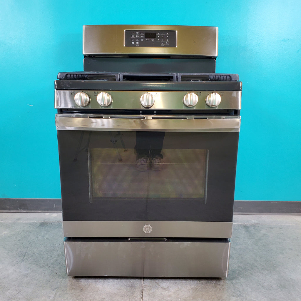 Pictures of Fingerprint Resistant Stainless Steel GE Profile 5.6 cu. ft. 5 Burner Freestanding Gas Range with No Preheat Air Fry - Scratch & Dent - Moderate - Neu Appliance Outlet - Discount Appliance Outlet in Austin, Tx