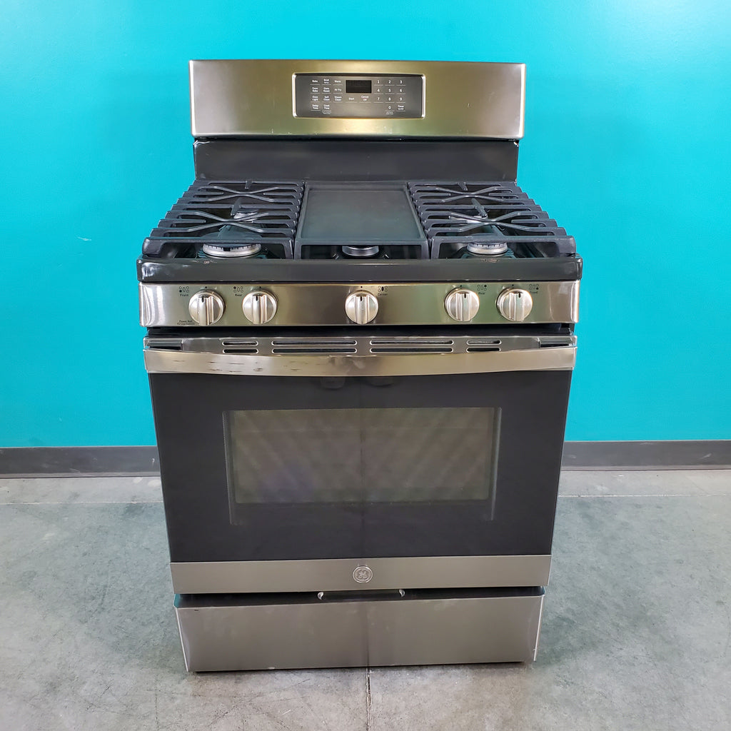 Pictures of Fingerprint Resistant Stainless Steel GE Profile 5.6 cu. ft. 5 Burner Freestanding Gas Range with No Preheat Air Fry - Scratch & Dent - Moderate - Neu Appliance Outlet - Discount Appliance Outlet in Austin, Tx
