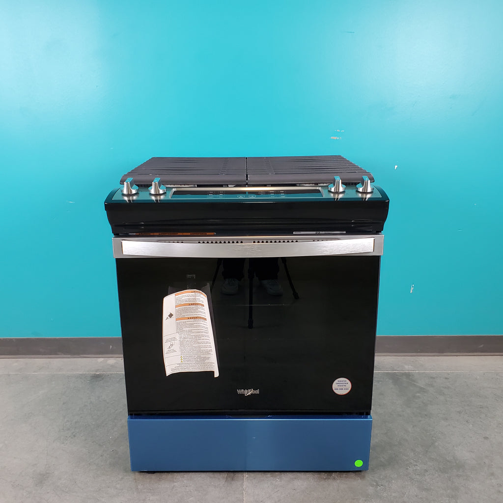 Pictures of Fingerprint Resistant Stainless Steel Whirlpool 5.0 cu. ft. 4 Burner Slide In Gas Range with Frozen Bake Technology - Scratch & Dent - Minor - Neu Appliance Outlet - Discount Appliance Outlet in Austin, Tx
