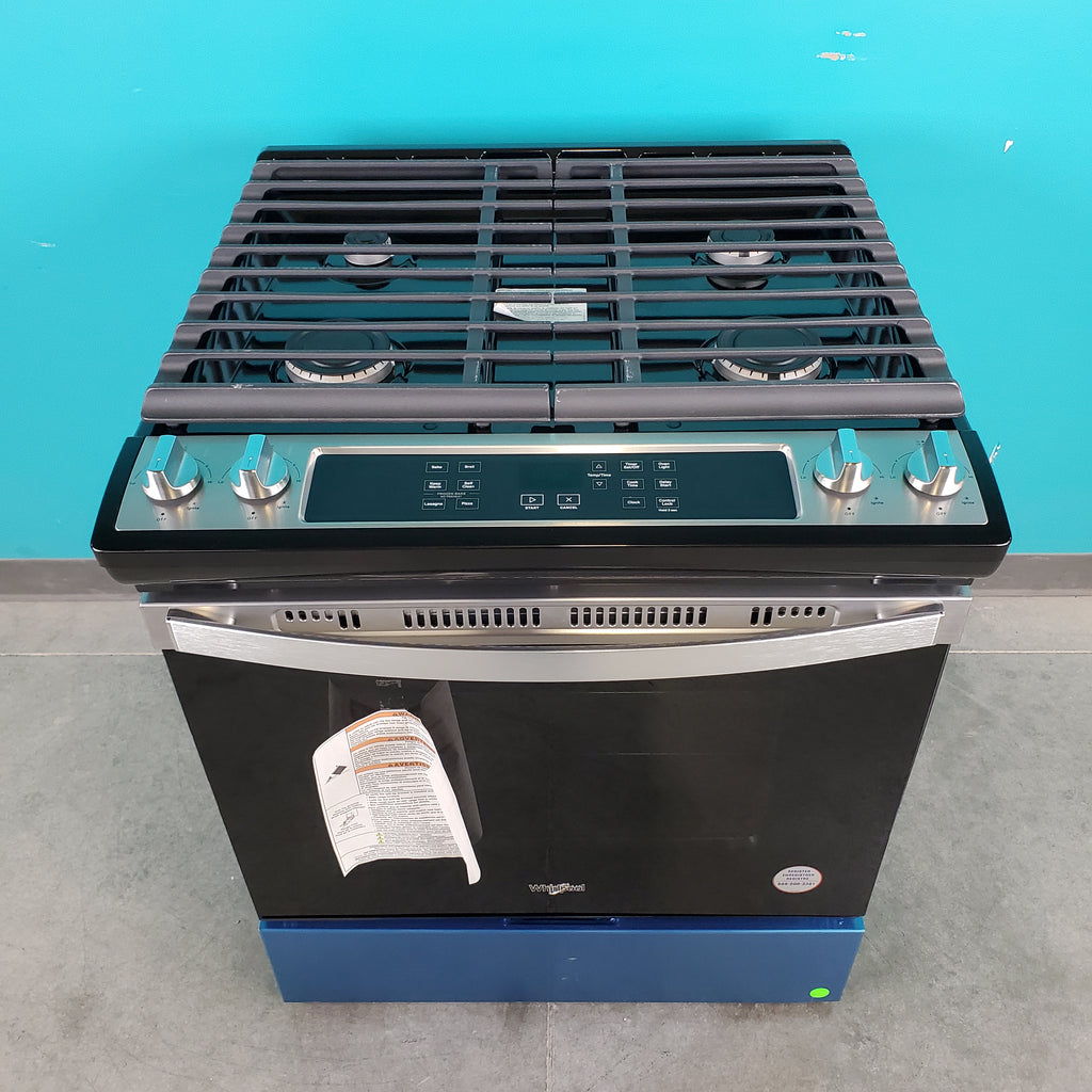Pictures of Fingerprint Resistant Stainless Steel Whirlpool 5.0 cu. ft. 4 Burner Slide In Gas Range with Frozen Bake Technology - Scratch & Dent - Minor - Neu Appliance Outlet - Discount Appliance Outlet in Austin, Tx
