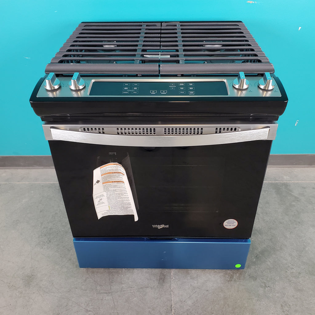 Pictures of Fingerprint Resistant Stainless Steel Whirlpool 5.0 cu. ft. 4 Burner Slide In Gas Range with Frozen Bake Technology - Scratch & Dent - Minor - Neu Appliance Outlet - Discount Appliance Outlet in Austin, Tx
