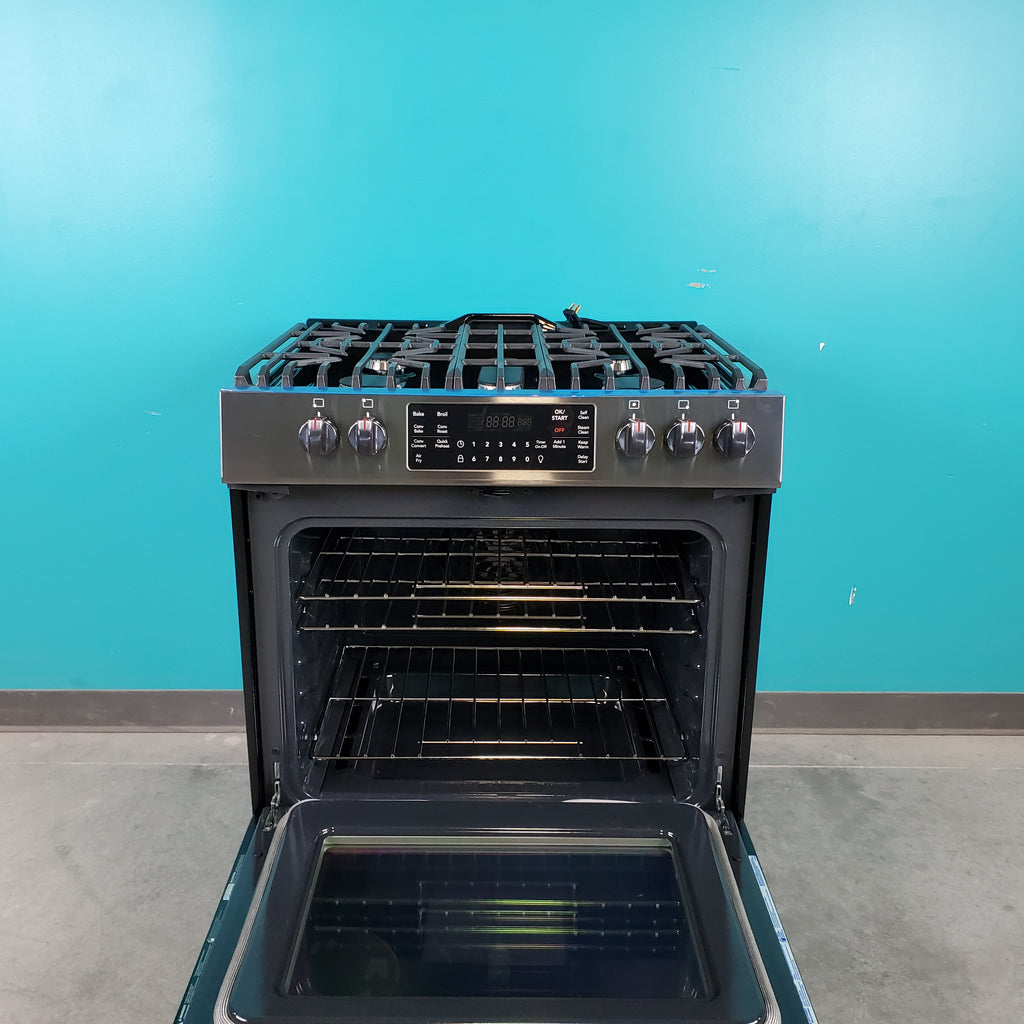 Pictures of Smudge-Proof Black Stainless Steel Frigidaire Gallery 5.6 cu. ft. Gas 5 Burner Slide In Range with Air Fry- Scratch & Dent - Minor - Neu Appliance Outlet - Discount Appliance Outlet in Austin, Tx