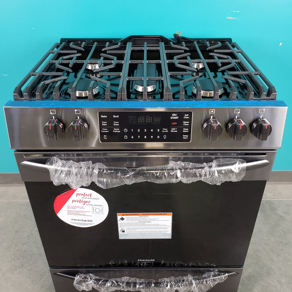Pictures of Smudge-Proof Black Stainless Steel Frigidaire Gallery 5.6 cu. ft. Gas 5 Burner Slide In Range with Air Fry- Scratch & Dent - Minor - Neu Appliance Outlet - Discount Appliance Outlet in Austin, Tx