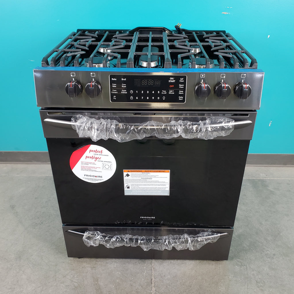Pictures of Smudge-Proof Black Stainless Steel Frigidaire Gallery 5.6 cu. ft. Gas 5 Burner Slide In Range with Air Fry- Scratch & Dent - Minor - Neu Appliance Outlet - Discount Appliance Outlet in Austin, Tx