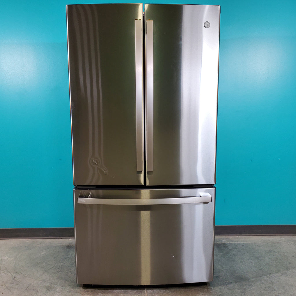 Pictures of Counter Depth Stainless Steel ENERGY STAR GE Profile 23.1 cu. ft. 3 Door French Door Refrigerator with Internal Water Dispenser- Scratch & Dent - Minor - Neu Appliance Outlet - Discount Appliance Outlet in Austin, Tx