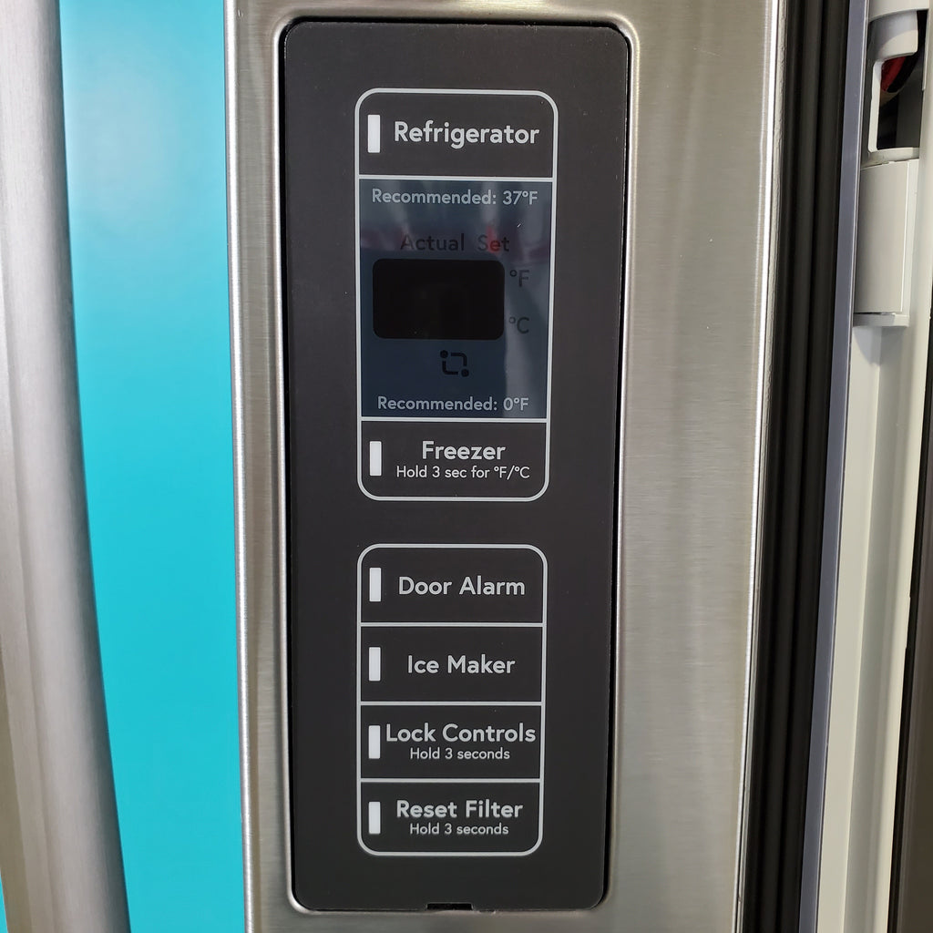 Pictures of Counter Depth Stainless Steel ENERGY STAR GE Profile 23.1 cu. ft. 3 Door French Door Refrigerator with Internal Water Dispenser- Scratch & Dent - Minor - Neu Appliance Outlet - Discount Appliance Outlet in Austin, Tx