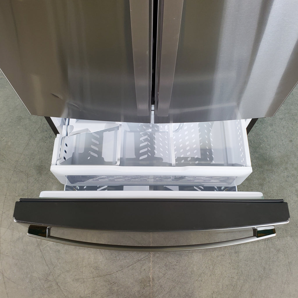 Pictures of Counter Depth Stainless Steel ENERGY STAR GE Profile 23.1 cu. ft. 3 Door French Door Refrigerator with Internal Water Dispenser- Scratch & Dent - Minor - Neu Appliance Outlet - Discount Appliance Outlet in Austin, Tx