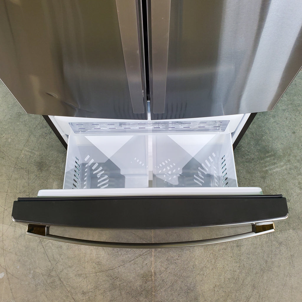 Pictures of Counter Depth Stainless Steel ENERGY STAR GE Profile 23.1 cu. ft. 3 Door French Door Refrigerator with Internal Water Dispenser- Scratch & Dent - Minor - Neu Appliance Outlet - Discount Appliance Outlet in Austin, Tx